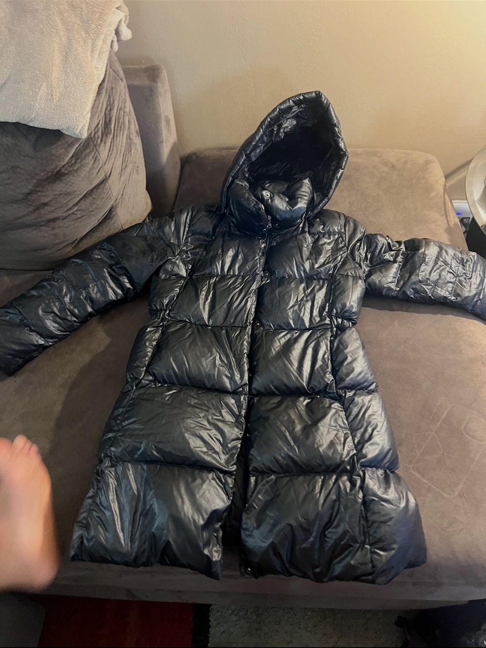 Ralph Lauren Shiny Black Quilted Hooded Puffer Coat